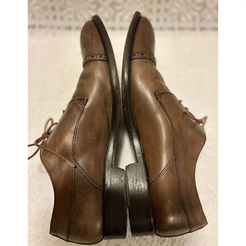 Mens Mercanti Fiorentini Brn Cognac Leather Oxford Shoes Italy wingtip US 8.5M